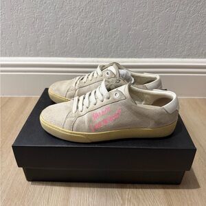 Saint Laurent Cream and Pink Suede Sneakers size 36